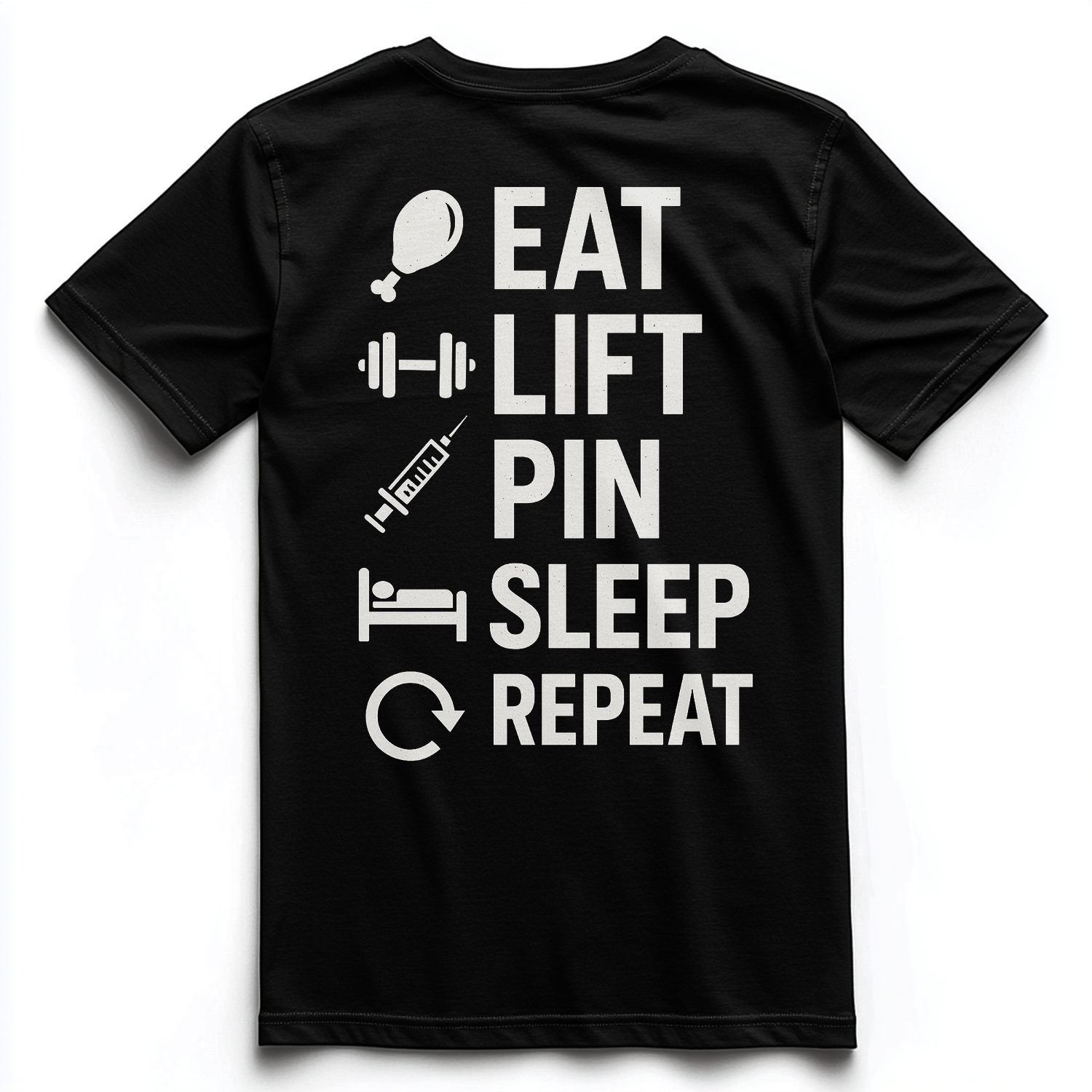 EAT, LIFT, PIN, SLEEP, REPEAT Unisex Premium Shirt (Backprint)
