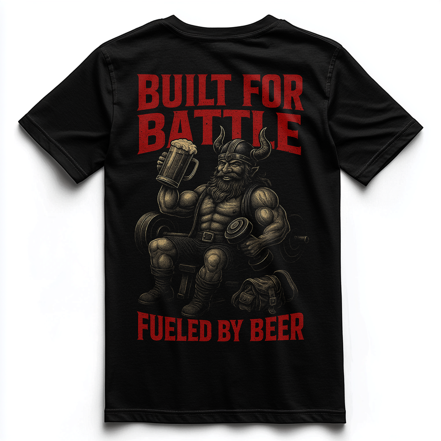 BUILT FOR BATTLE FUELED BY BEER Unisex Premium Shirt (Backprint)