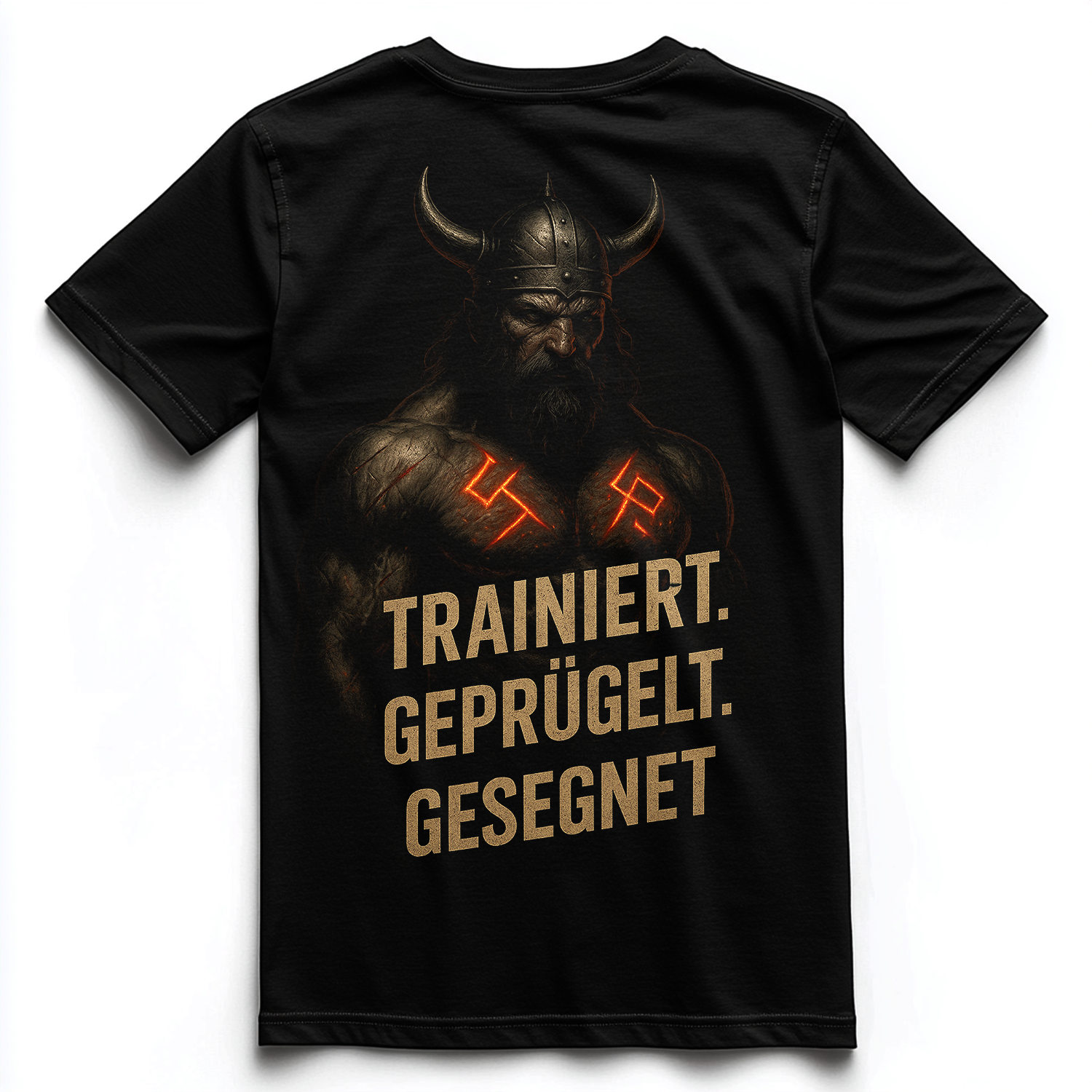 TRAINIERT. GEPRÜGLET. GESEGNET Unisex Premium Shirt (Backprint)